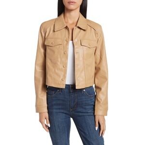 BLANKNYC Faux Leather Cropped Trucker Jacket‎ Beige XL
